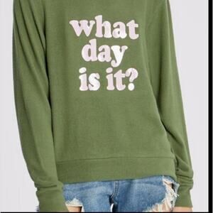 Wildfox What Day Is It Olive Green Pink Baggy Beach Jumper Sweatshirt M NWOT